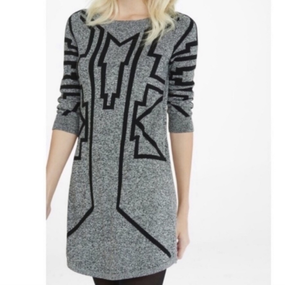 HP🎉 Express Geometric Print Maroon Sweater Dress - Size SP - Picture 8 of 9